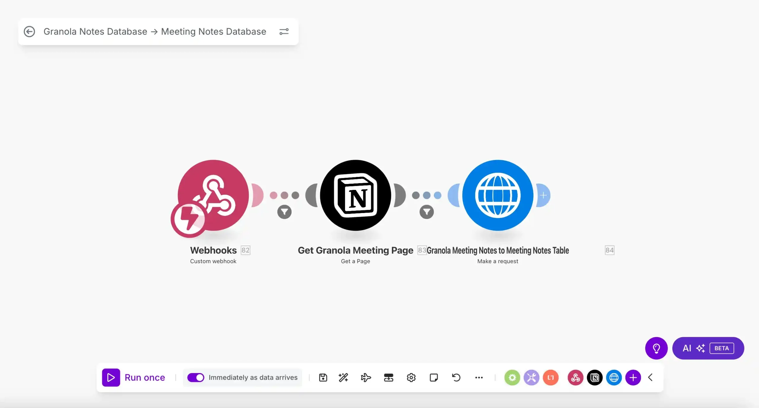 Granola AI Meeting Notes integration with Notion using integromat